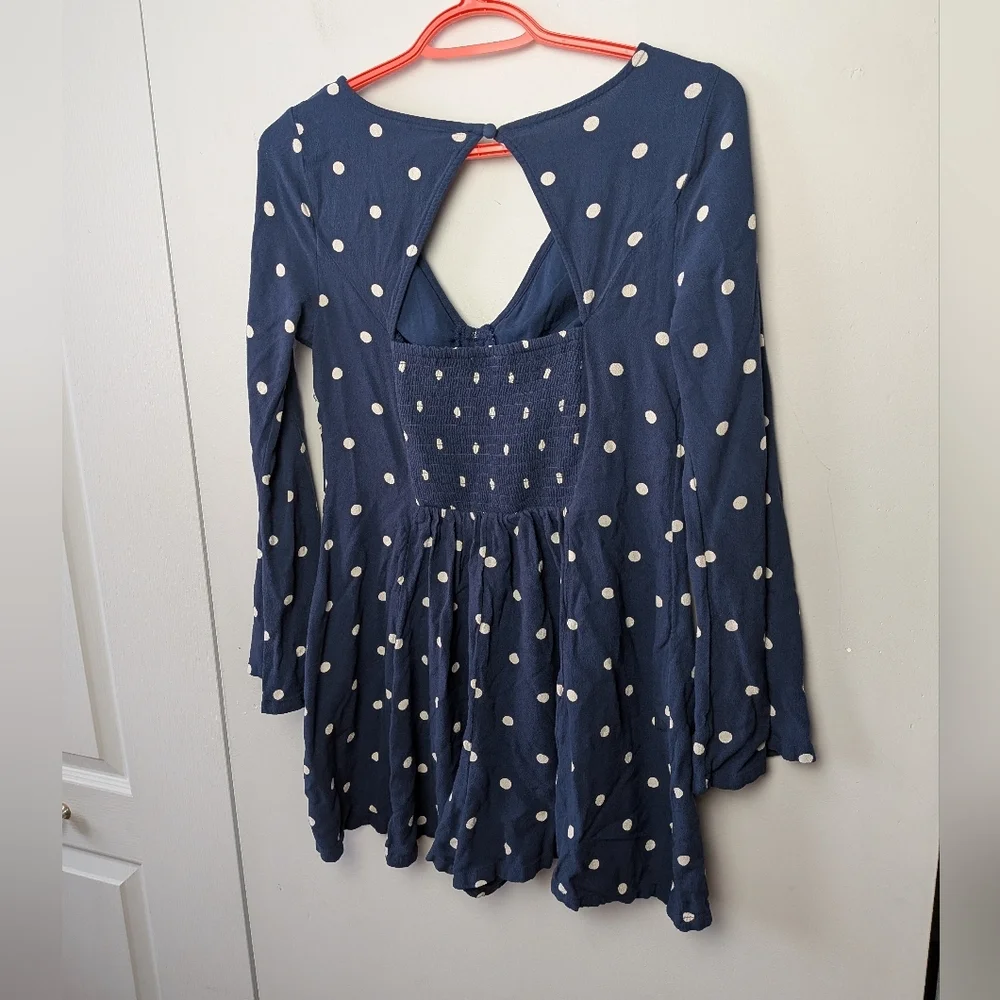 AMERICAN EAGLE Women Romper Shorts Long Flare Sleeves Polka Dot Size M Navy Blue - Picture 7 of 14